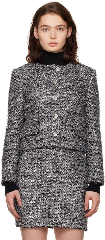 Juun.J Gray Round Neck Crop Tweed Jacket 1