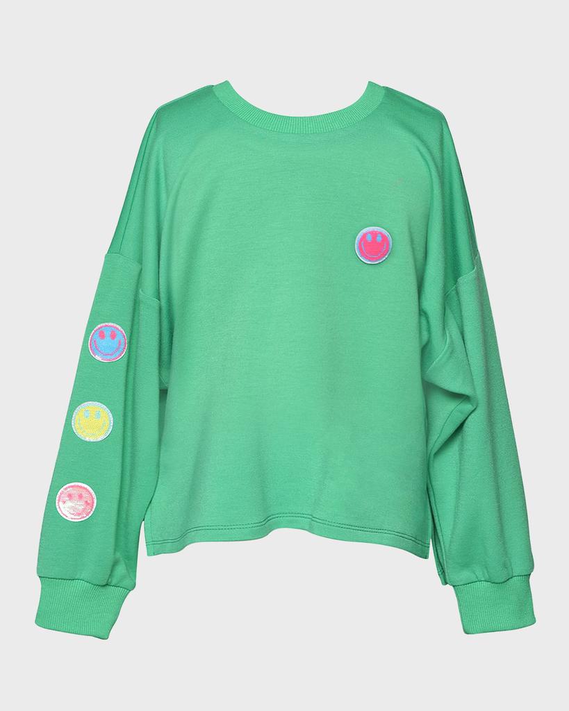 Hannah Banana Girl's Multicolor Happy Face Printed Sweatshirt, Size 4-14
