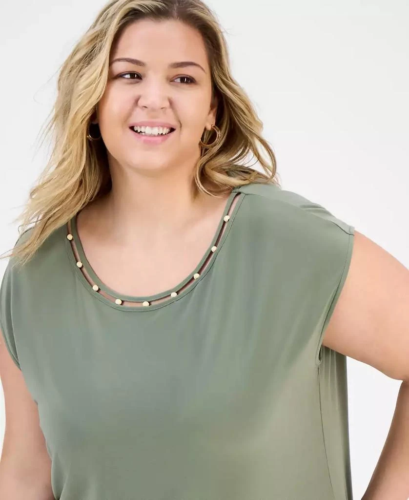 Kasper Plus Size Beaded-Neckline Short-Sleeve Top 3