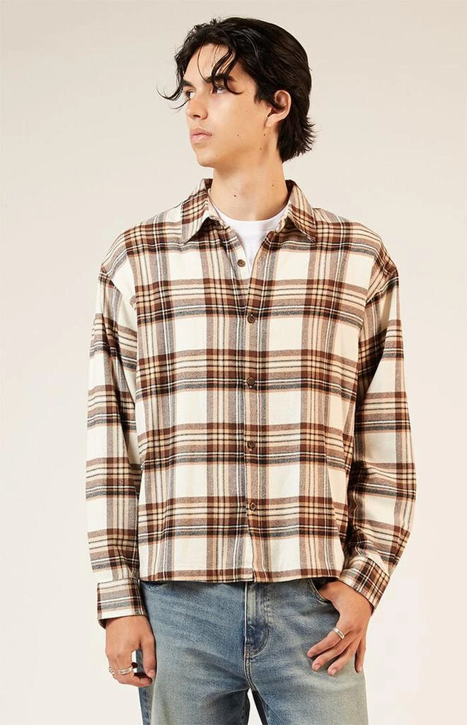 PacSun Cream Washed Cropped Flannel Shirt 1