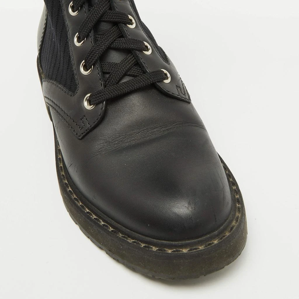 Fendi Fendi Black Leather and Zucca Stretch Fabric Rockoko Combat Boots Size 35.5 8