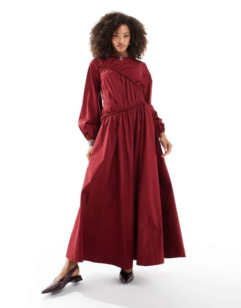 ASOS ASOS DESIGN asymmetric ruched maxi dress in burgundy 3