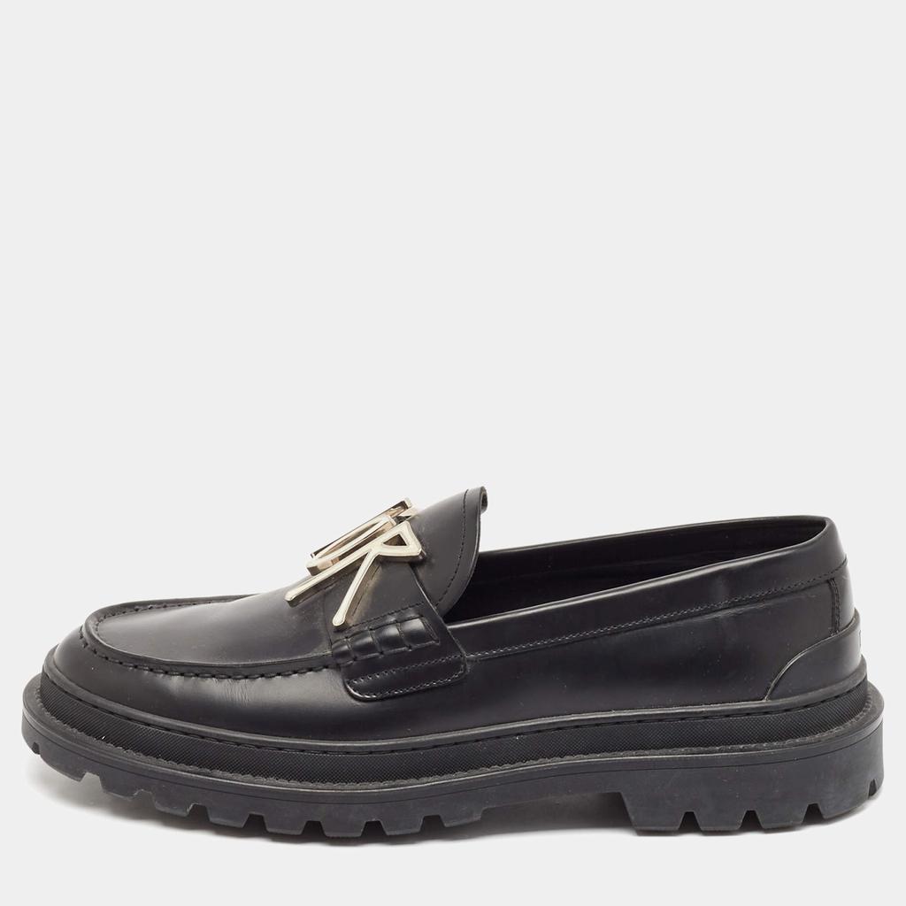 Shop Dior x Stussy Black Leather Slip On Loafers Size 41 on Sale