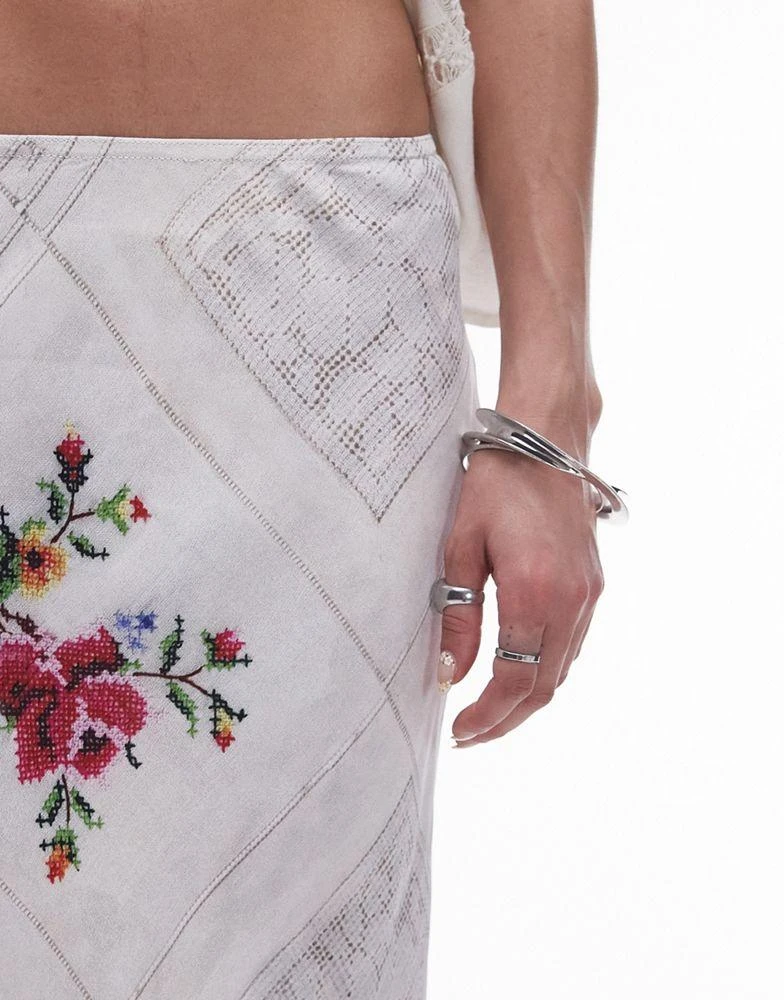 Topshop Topshop Satin Bias midi skirt in table cloth floral print 4