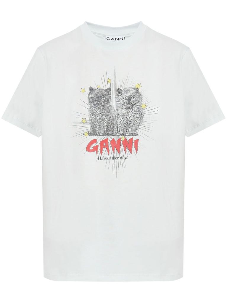 Ganni KITTENS PRINT COTTON T-SHIRT