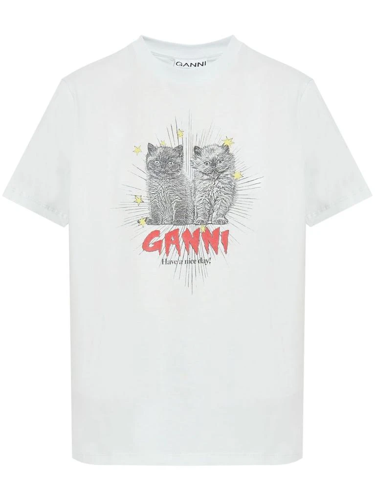 Ganni KITTENS PRINT COTTON T-SHIRT 1