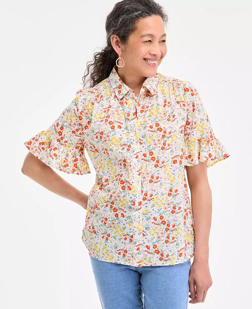売れ筋商品|||スタイルアンドコー カットソー トップス レディース Women's Printed Cotton Gauze Camp Shirt, Exclusively at Macy's Floral Indigo Style & Co Women's Printed Cotton Gauze Camp Shirt