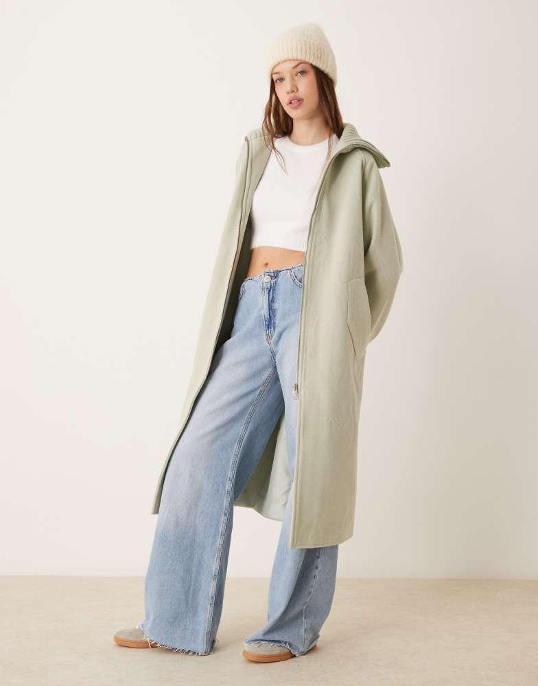 ASOS ASOS DESIGN knit collar longline coat in sage