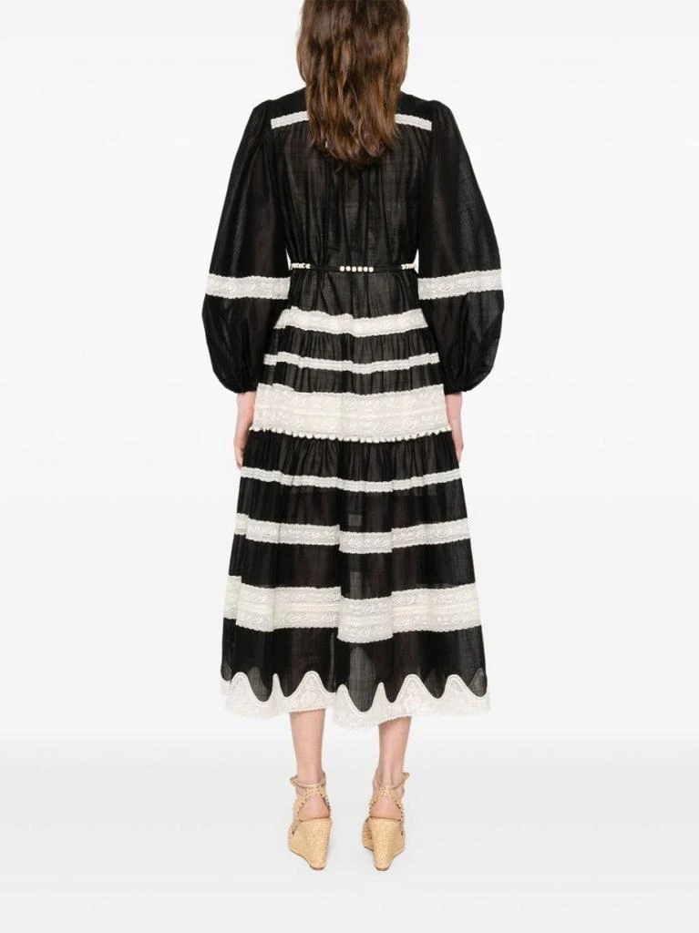 Zimmermann Black And White Striped Midi Dress With Puff Sleeves 3