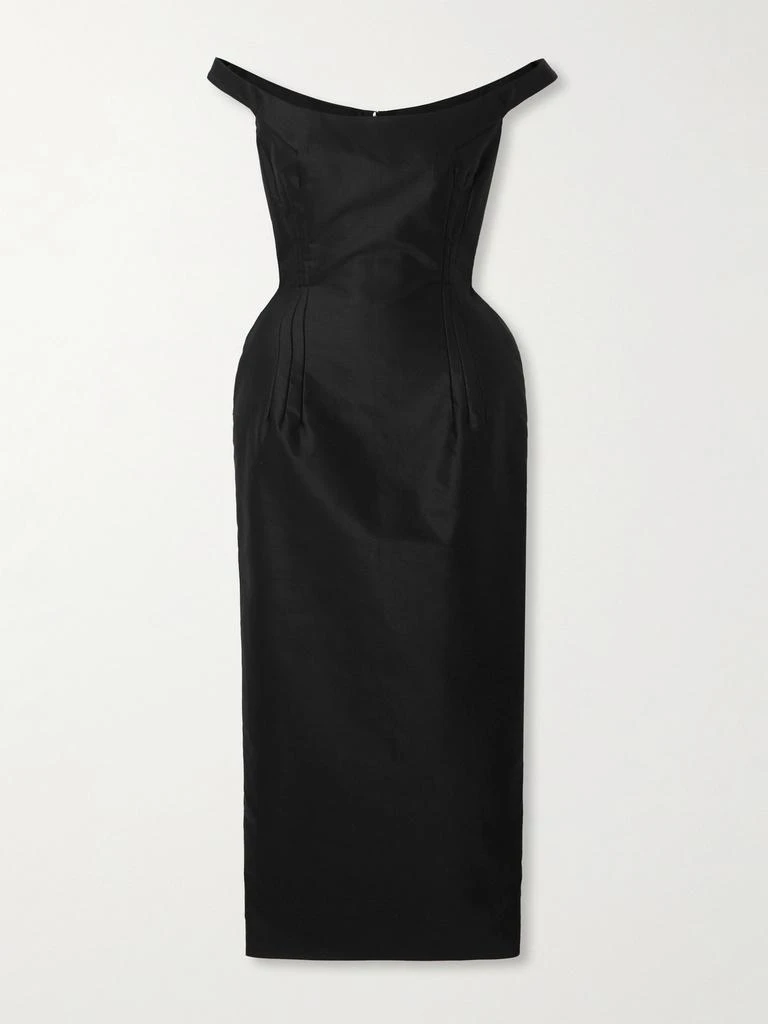 Magda Butrym 露肩棉�缎中长连衣裙 1