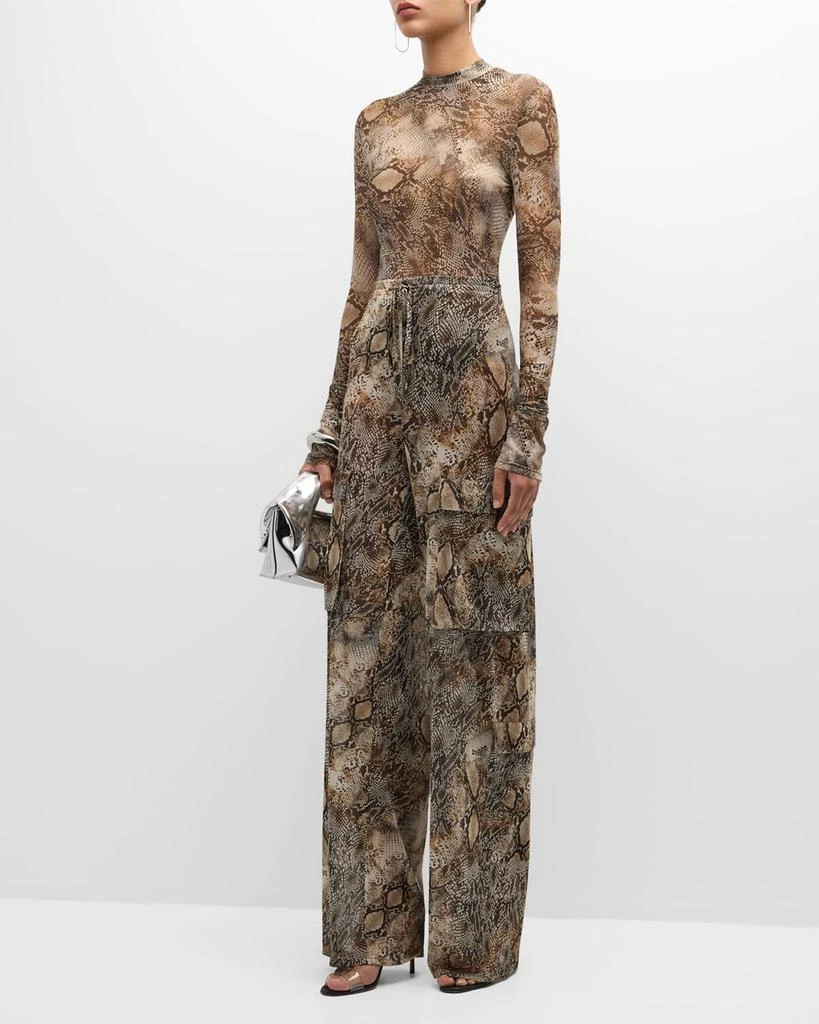 LAPOINTE Snakeskin-Print Mesh Mock-Neck Long-Sleeve Bodysuit 3