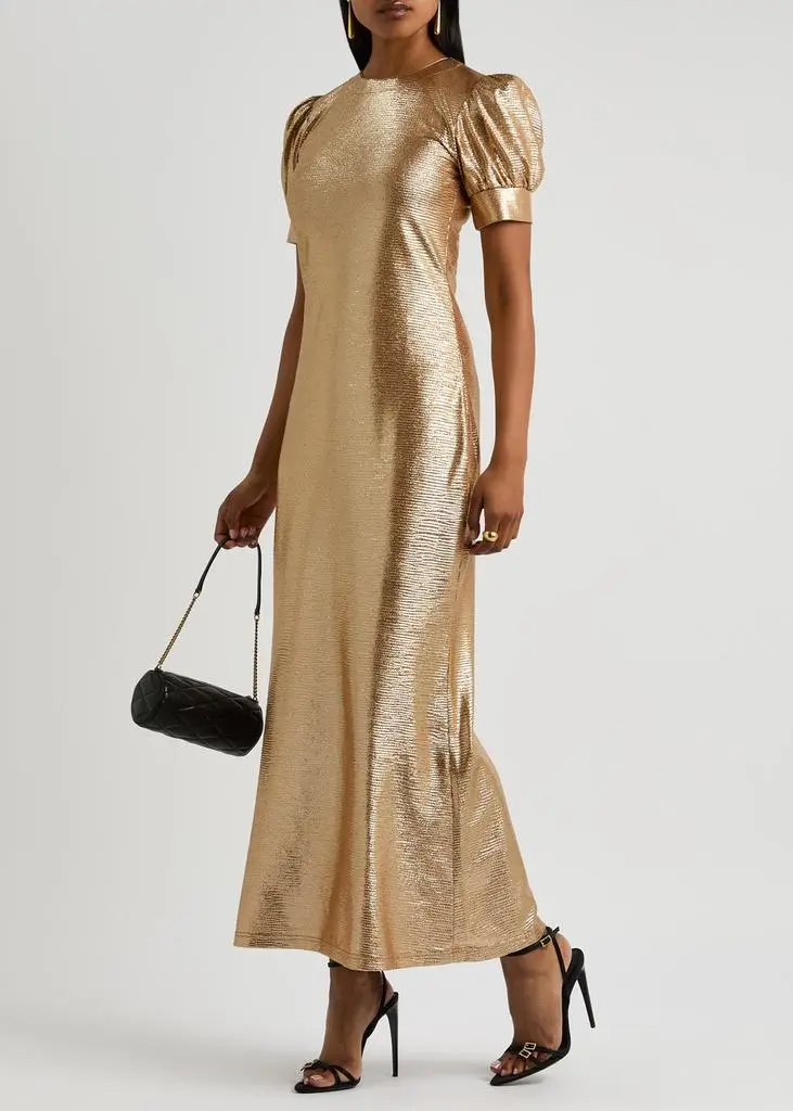 LUXE DE VALENTINA Como metallic-voile maxi dress 4