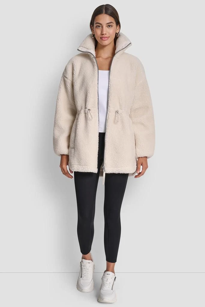 DKNY SHERPA MOCK NECK CURVED HEM JACKET WITH TICKING 6