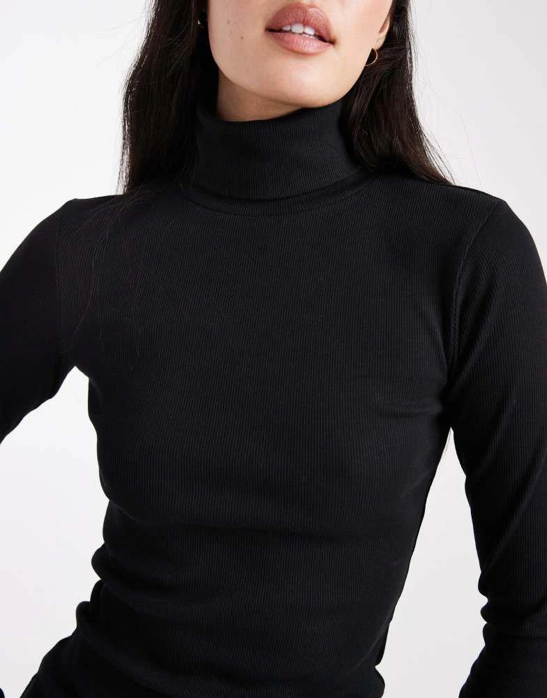 VERO MODA Vero Moda jersey rib roll neck long sleeve top in black 3