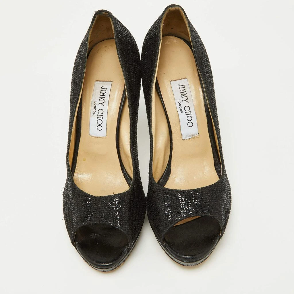 Jimmy Choo Jimmy Choo Black Glitter Fabric and Leather Luna Platform Pumps Size 39 3