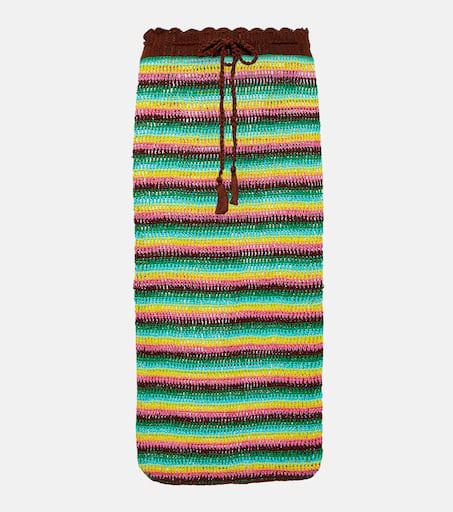 ANNA KOSTUROVA Striped crochet cotton midi skirt