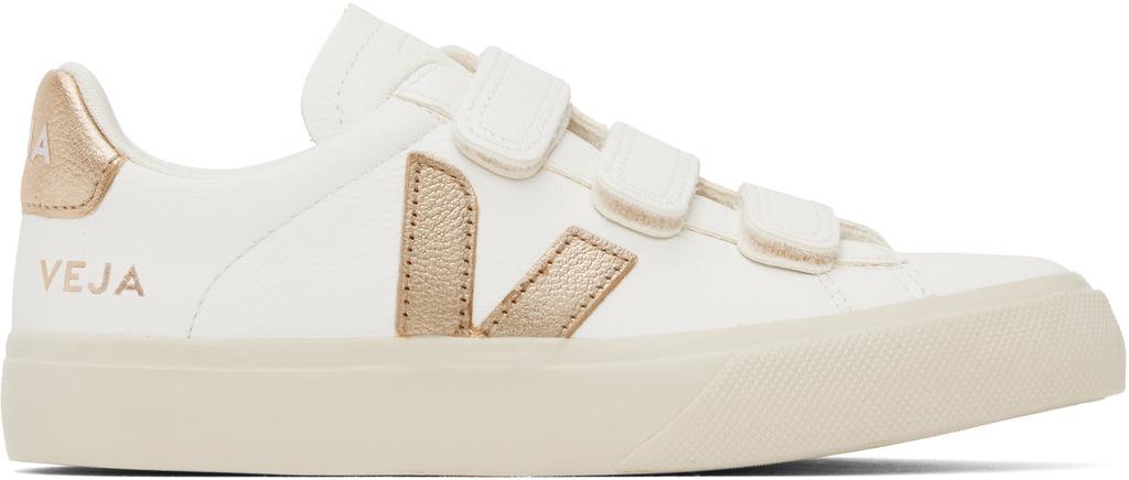 【関税込み】Recife Logo Sneakers - Veja - Leather - Gold Veja White & Gold Recife Leather Sneakers - Casual Shoes