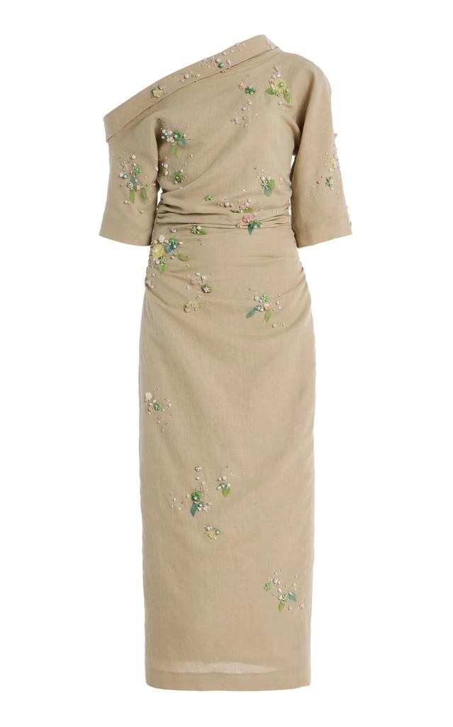 Bernadette Bernadette - Bowery Jewel-Embroidered Cotton-Linen Midi Dress -  Neutral - FR 36 - Moda Operandi - Dresses & Skirts - BeyondStyle