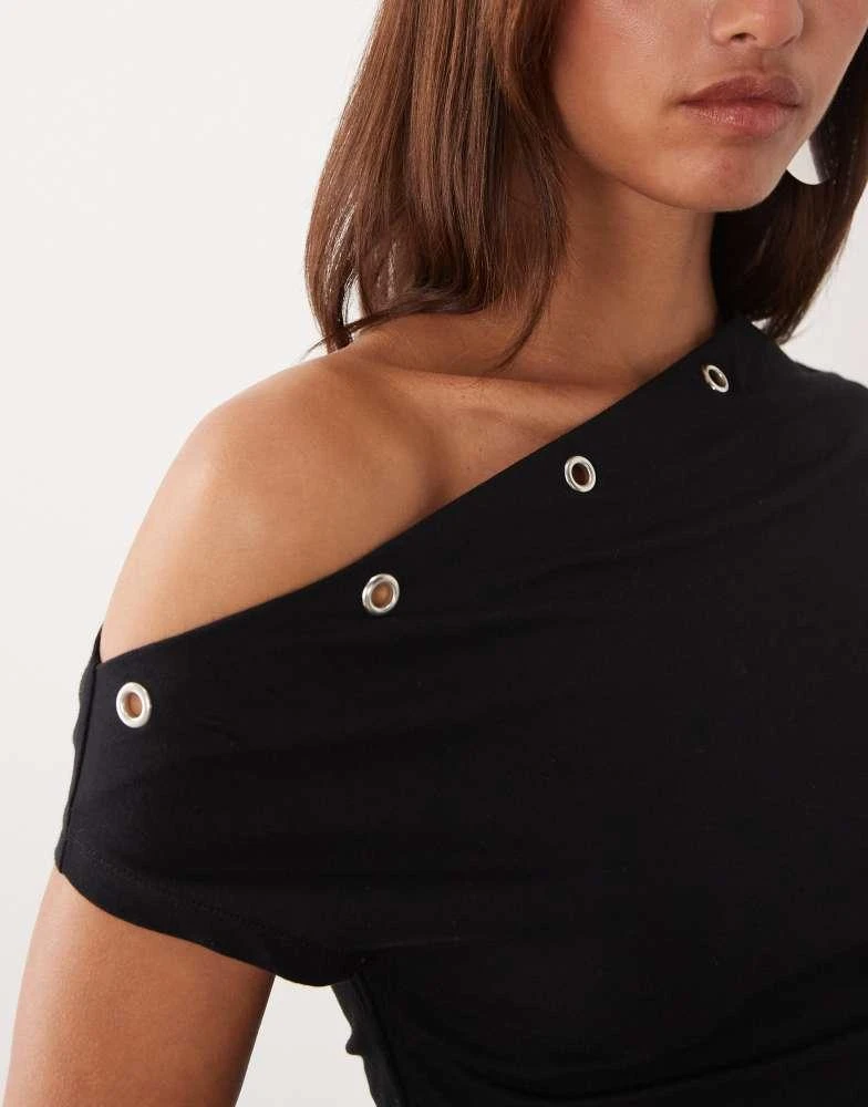 ASOS ASOS DESIGN co-ord polyamide eyelet detail off the shoulder top in black 4