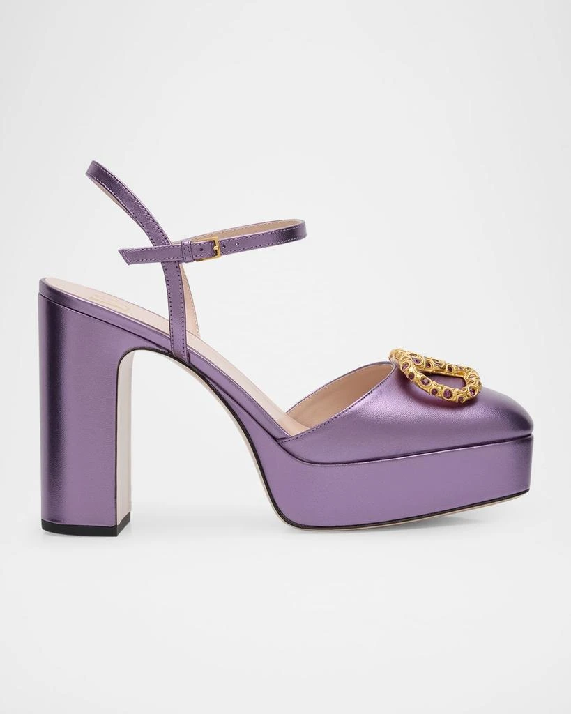 Valentino VLogo Metallic Ankle-Strap Platform Pumps 1