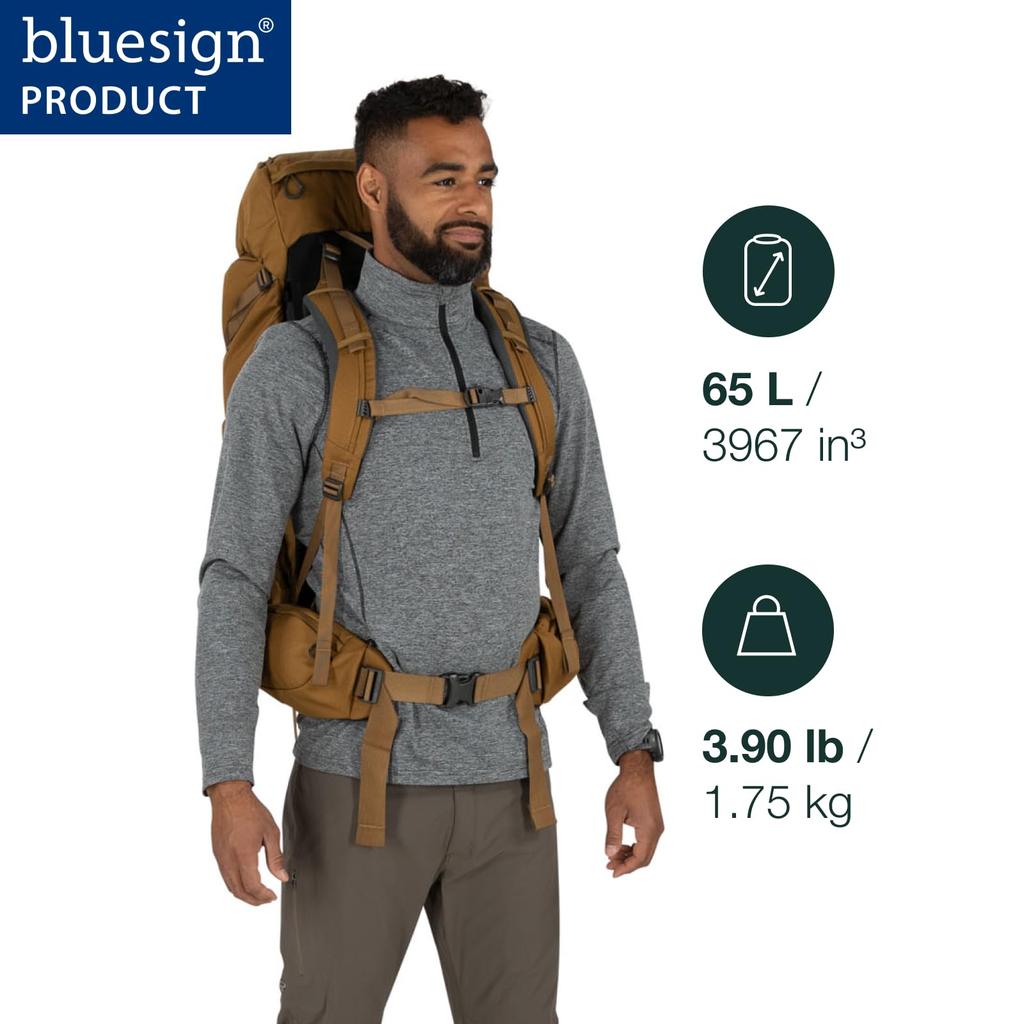 Osprey Osprey Rook 65L Men
s Backpacking Backpack, Astology Blue/Blue Flame