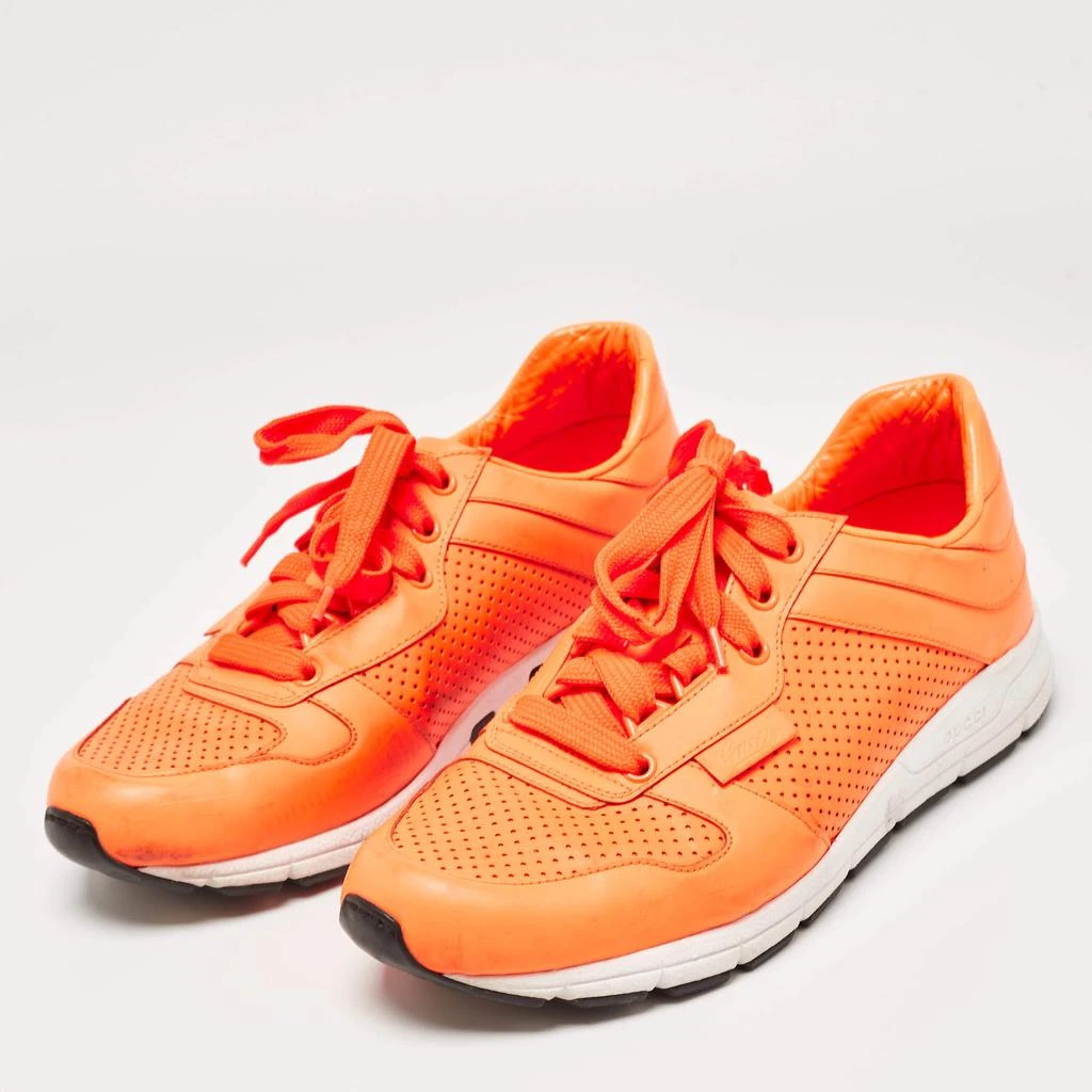 Gucci Gucci Neon Orange Perforated Leather Low Top Sneakers Size 40.5 2
