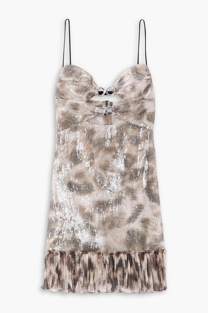 Nensi Dojaka Leopard-print silk chiffon-paneled sequined tulle mini dress