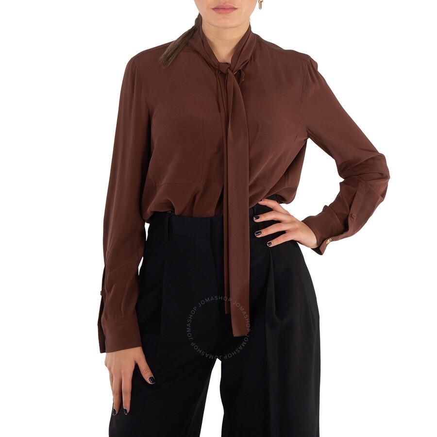 Burberry Silk Crepe De Chine Tie-Neck Blouse