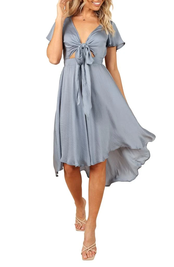 Petal & Pup Amanda Tie Front Cutout High-Low Satin Dress 1