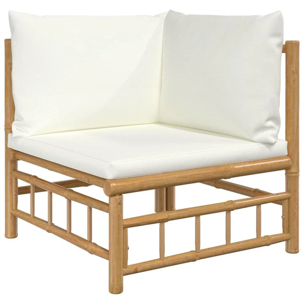VidaXL 4 Piece Patio Lounge Set with Cream White Cushions Bamboo 4