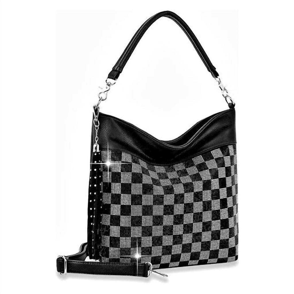 Handbag Express Women's Rhinestone Checkered Boho Handbag In Black/clear