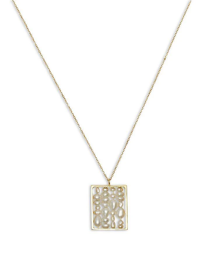 WWAKE 14k Yellow Gold Gender Cultured Freshwater Pearl Square Pendant Necklace, 16"
