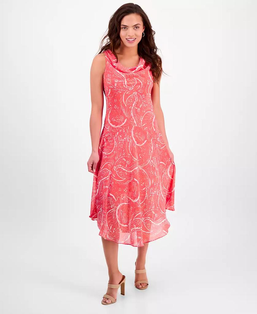 Robbie Bee Petite Printed Cowlneck Chiffon Dress