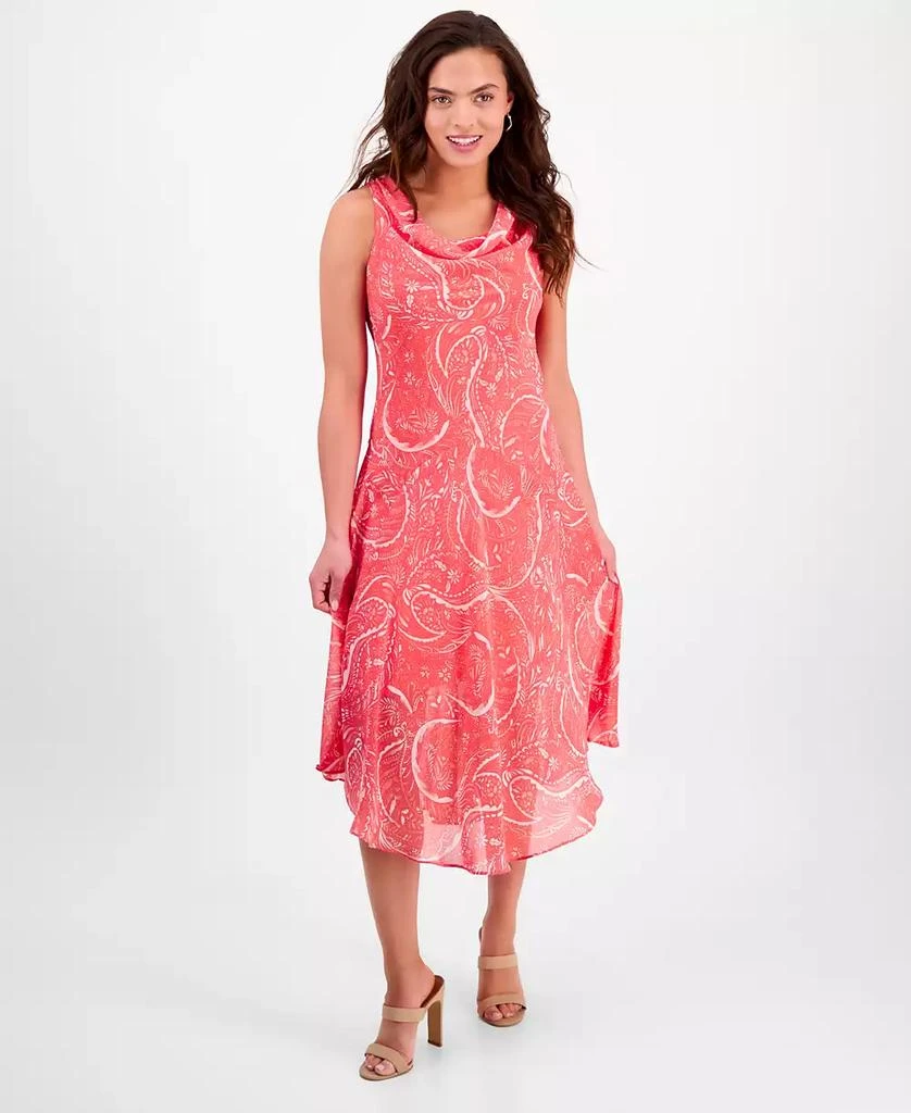 Robbie Bee Petite Printed Cowlneck Chiffon Dress 1