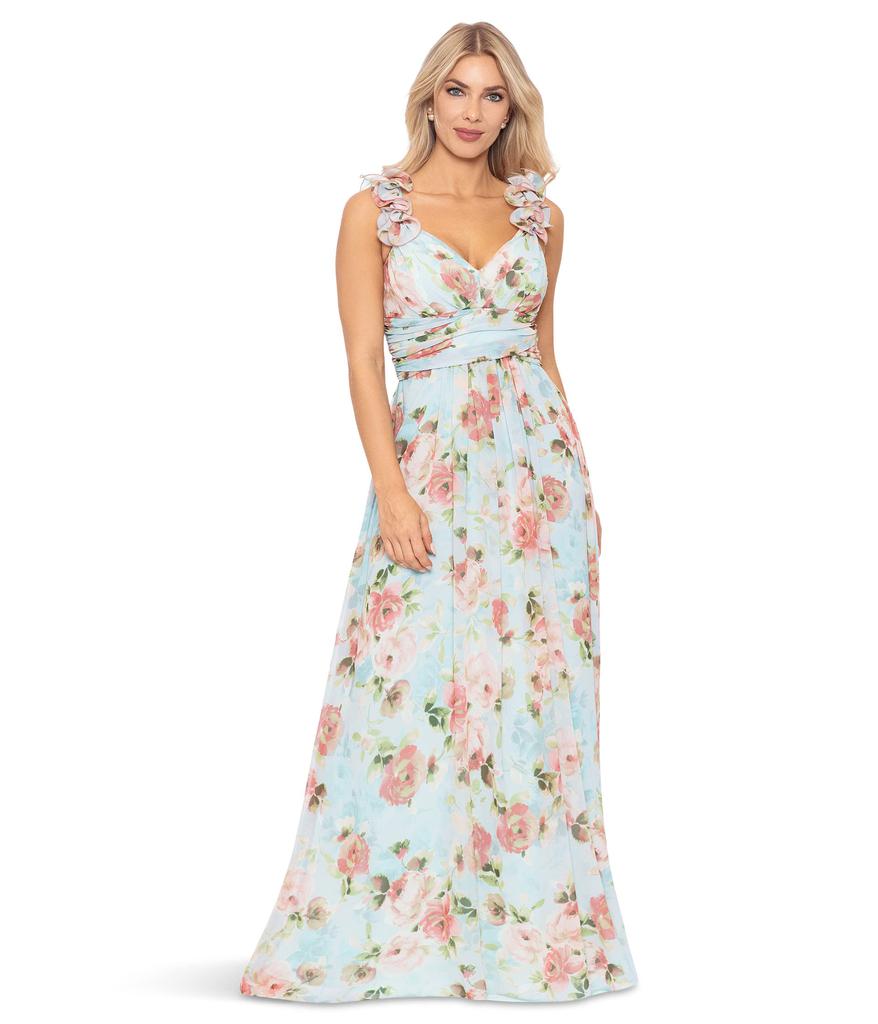 Betsy & Adam Long Wrap Floral Wrap Dress