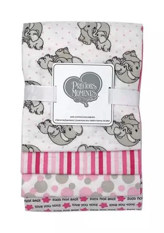 Precious Moments Baby Girls Appliquéd Set of 4 Receiving Blankets