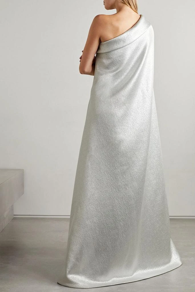 REEM ACRA One-shoulder cotton-blend lamé gown 3