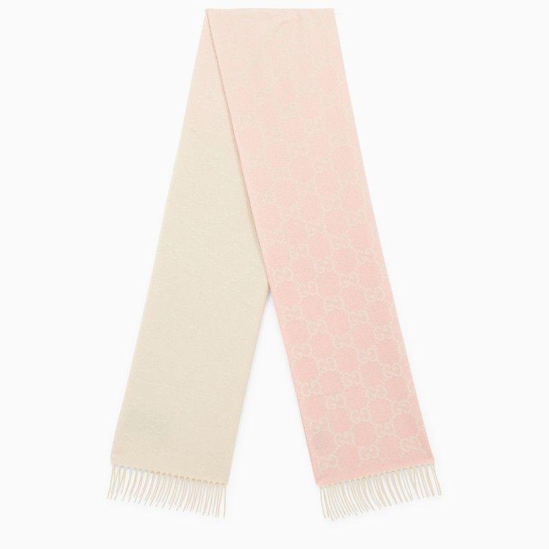 ボレロ・ショール GUCCI Ivory/pink cashmere scarf with logo Gucci IVORY/PINK CASHMERE SCARF WITH LOGO - Scarves