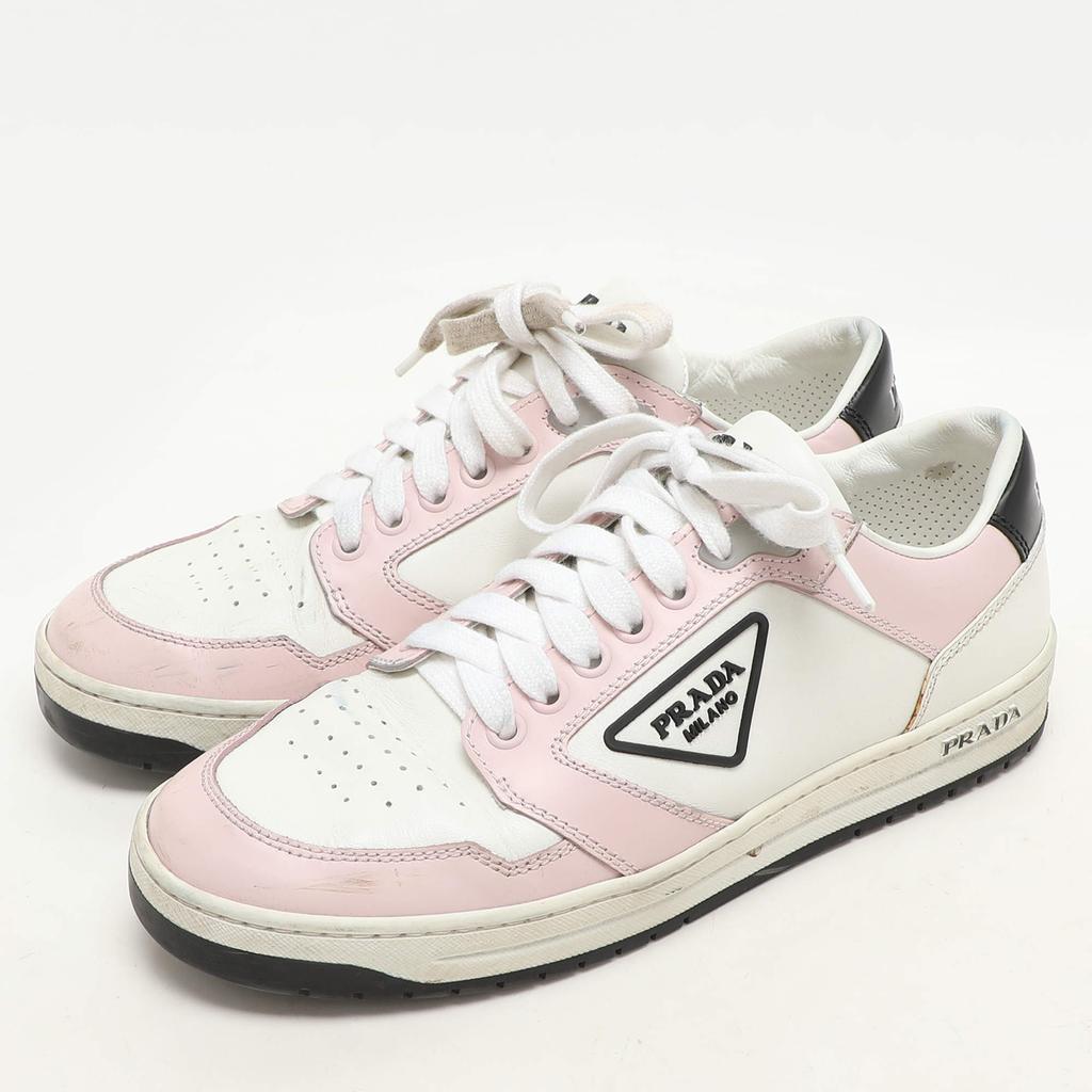 PRADA レザースニーカー ホワイト/ピンク　23cm Shop Prada White/Pink Leather Low Top Sneakers Size 38 on Sale at