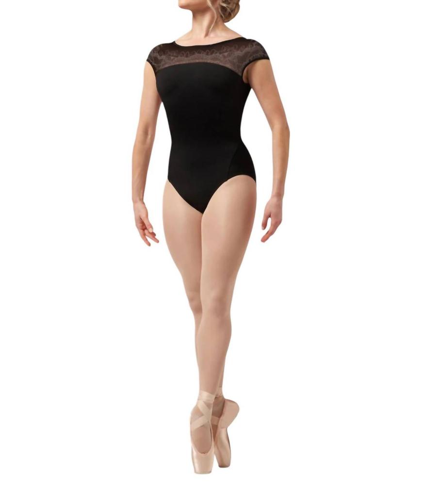 Bloch Emma Lace Print Cap Sleeve Leotard In Black