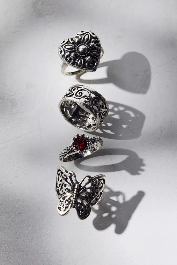 Urban Outfitters Heart Of A Ruby Filigree Boho Ring Set