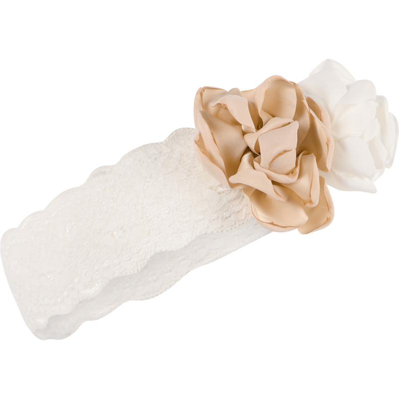 Abel & Lula Flowers applique lace hairband in white and beige