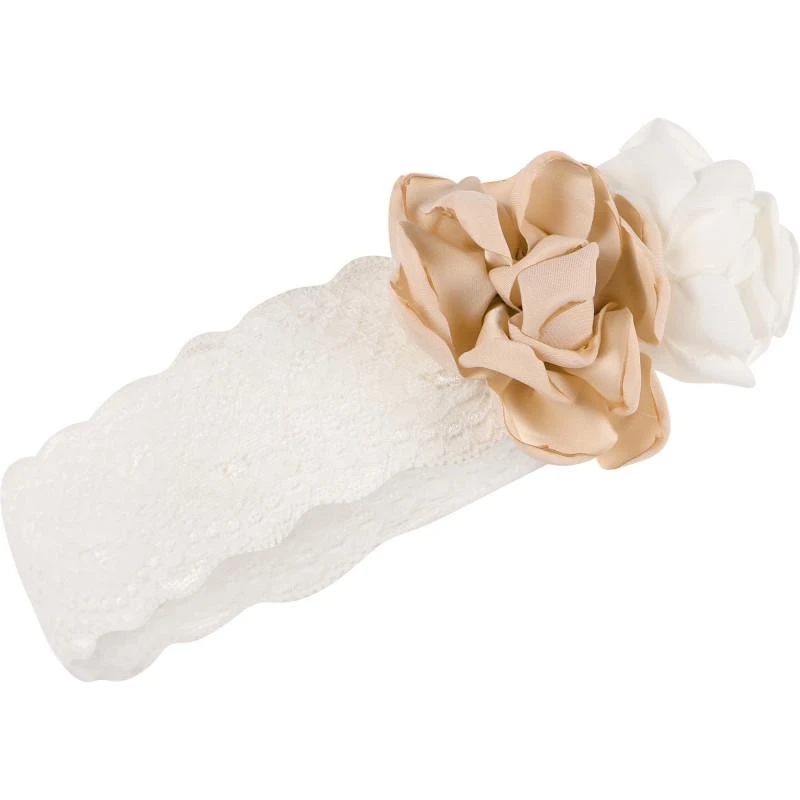 Abel & Lula Flowers applique lace hairband in white and beige 1