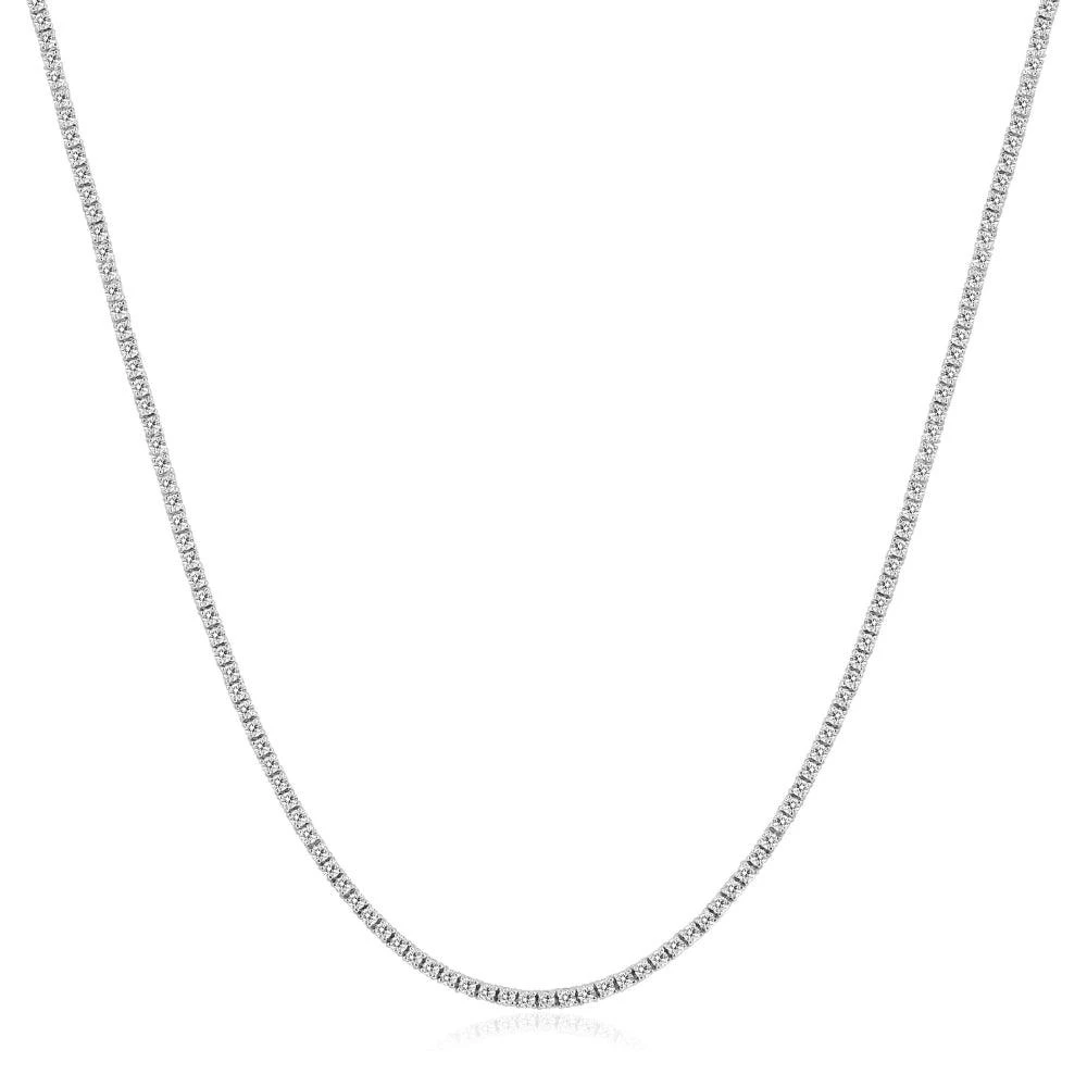 Pompeii3 5Ct TW Diamond Tennis Necklace 4-Prong 14k White Gold 16" Lab Grown 1
