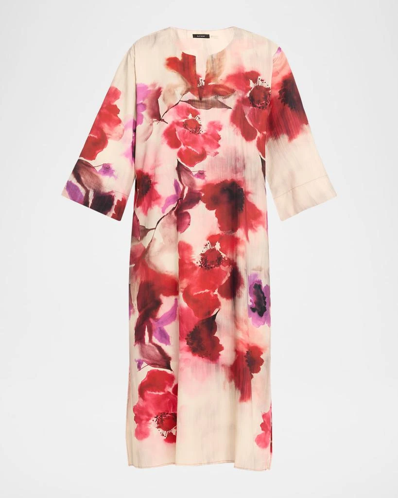 Natori Mizuki Floral-Print Charmeuse Caftan