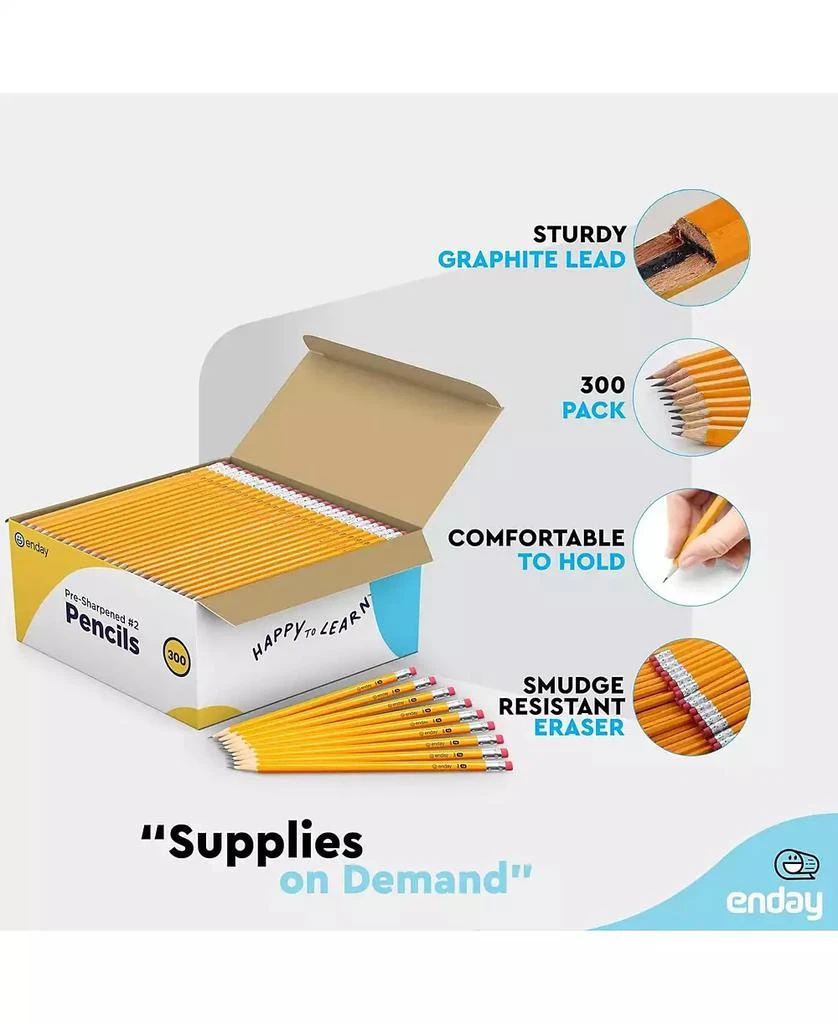 Enday #2 Pencils Bulk - 300 Pack, Pre-Sharpened Wood-Cased Yellow Pencils for Office and Classroom Supplies 2