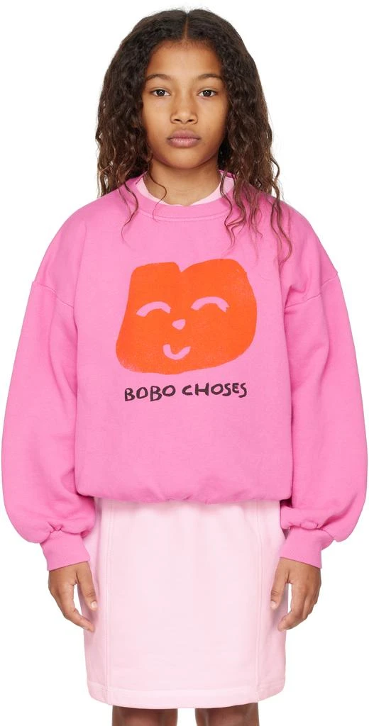 BOBO CHOSES Kids Pink Joyful Face Sweatshirt 1