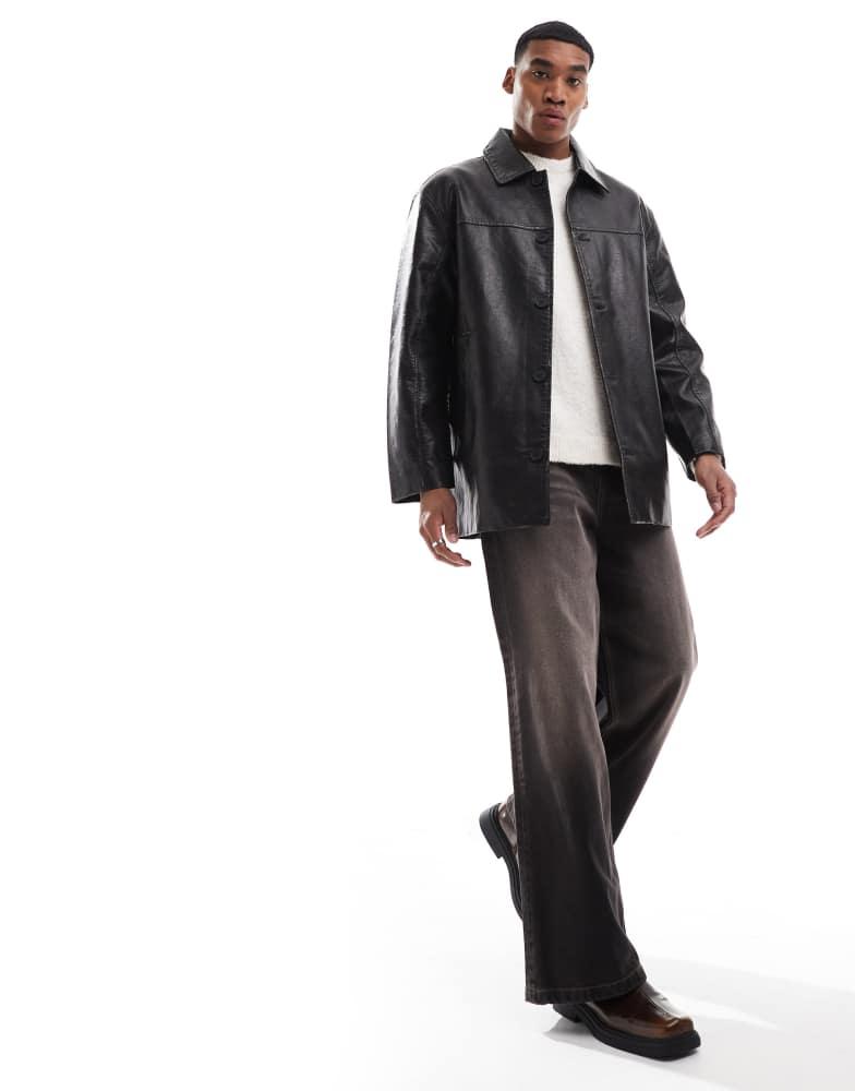 Bershka Bershka faux leather long cut jacket in black
