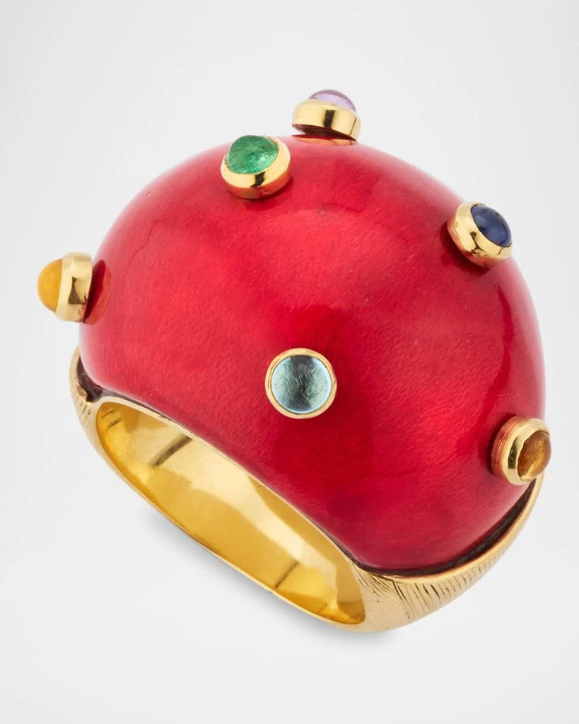 Silvia Furmanovich 18K Yellow Gold Marquetry Statement Ring with Red Lacquer and Precious Gemstones 3