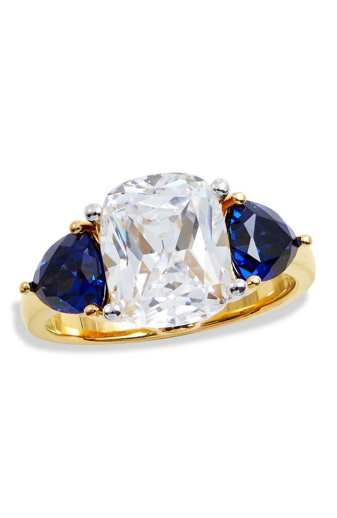 Savvy Cie Jewels 18K GOLD VERMEIL BLUE SAPPHIRE AND WHITE CZ RING